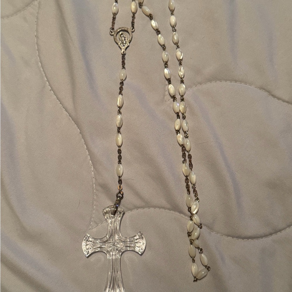 Waterford Crystal Cross Rosary with Ivory Beads